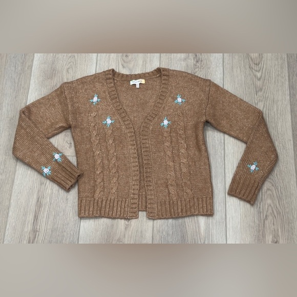 Hazel Moon. Brown Cable Knit Cardigan Sweater - Picture 2 of 10
